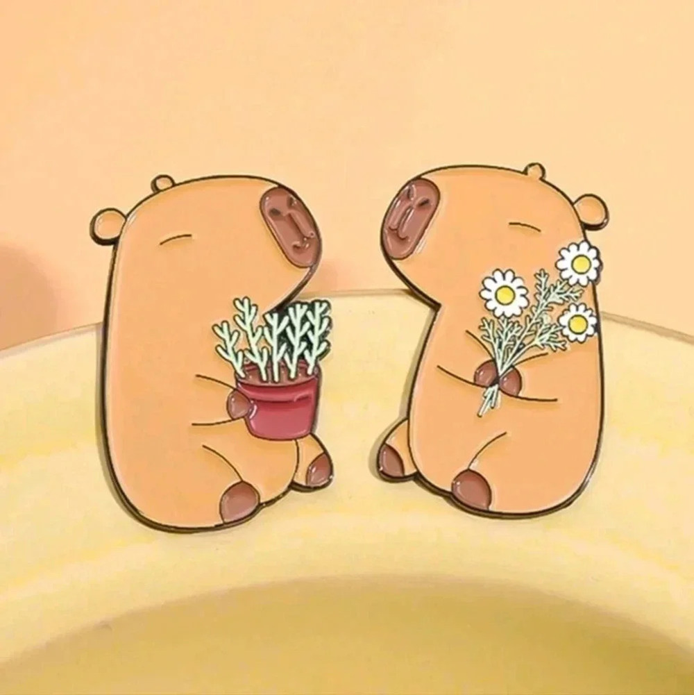 Cute 2 piece set capybara brooch charm enamel pin womens jewelry accessories